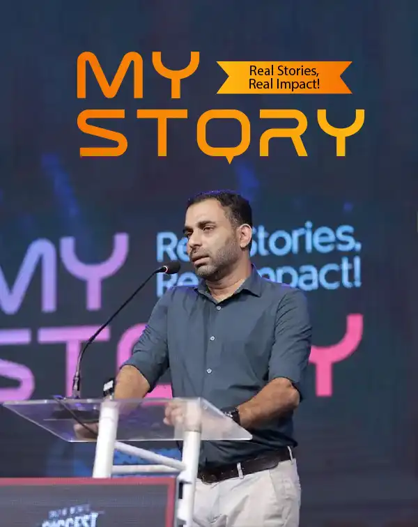 Entrepreneur sharing an inspirational business story at the Expo